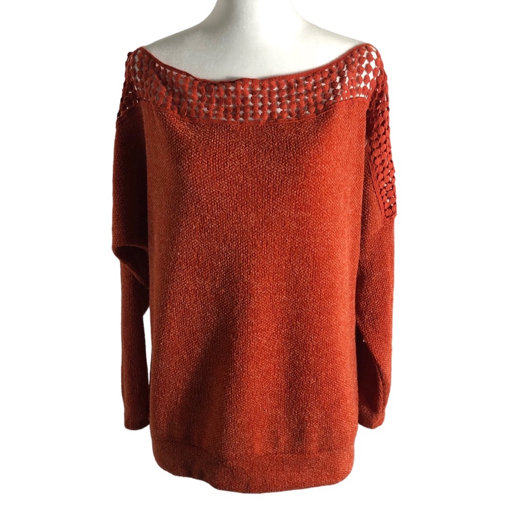 7th Ray burnt orange crochet lightweight sweater. Sz Small